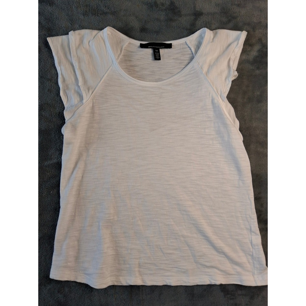 White House Black Market XS White Slub Knit Layered Flutter Sleeve Scoop Neck T - Picture 1 of 8